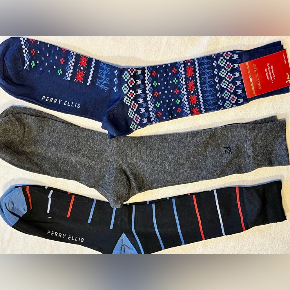 🌻$11 DEAL!🌻 NEW Perry Ellis Men's Blue and Gray Socks Trio